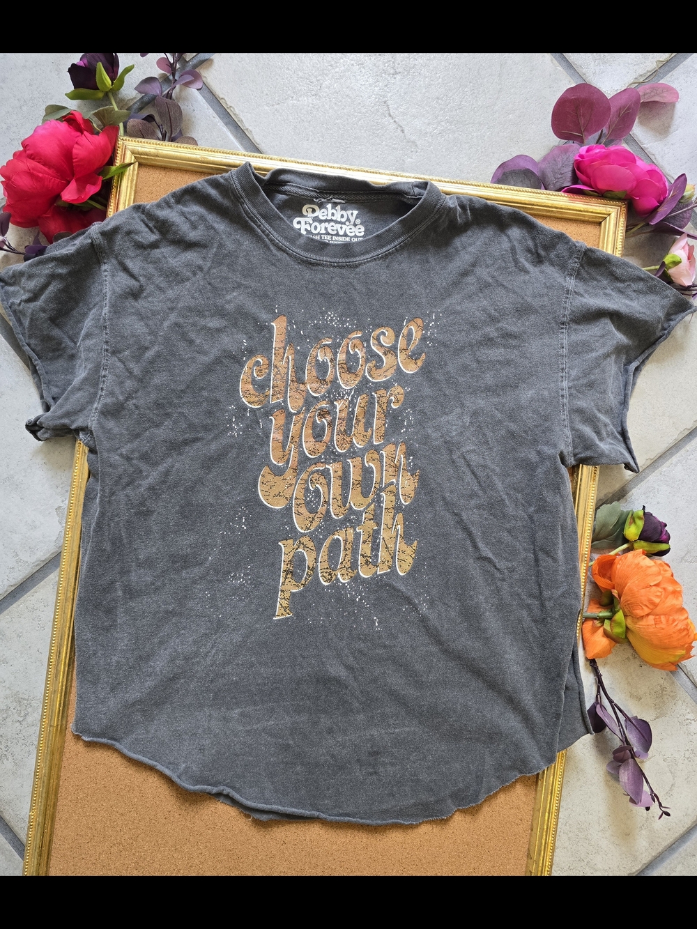 Debby Forevere Charcoal Graphic Side Slit Tee - Choose Your Own Path